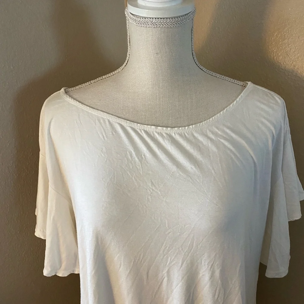 Max Studio white tie front billow flutter sleeve tee, Sz. S